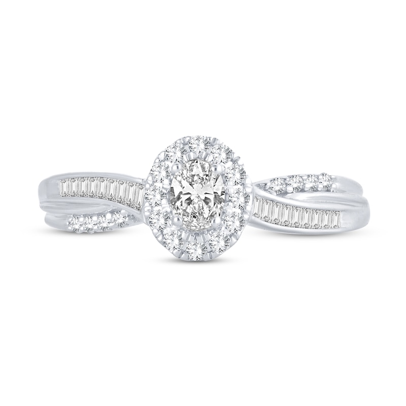 Main Image 3 of Now + Forever Diamond Engagement Ring 3/8 ct tw Oval, Baguette & Round 14K White Gold