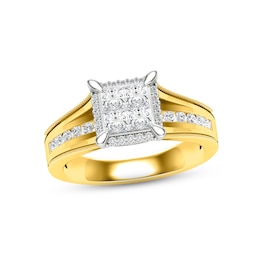 Multi-Diamond Engagement Ring 3/4 ct tw Princess & Round-cut 14K Yellow Gold