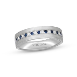 Neil Lane Men's Diamond & Blue Sapphire Wedding Band 1/6 ct tw 14K White Gold