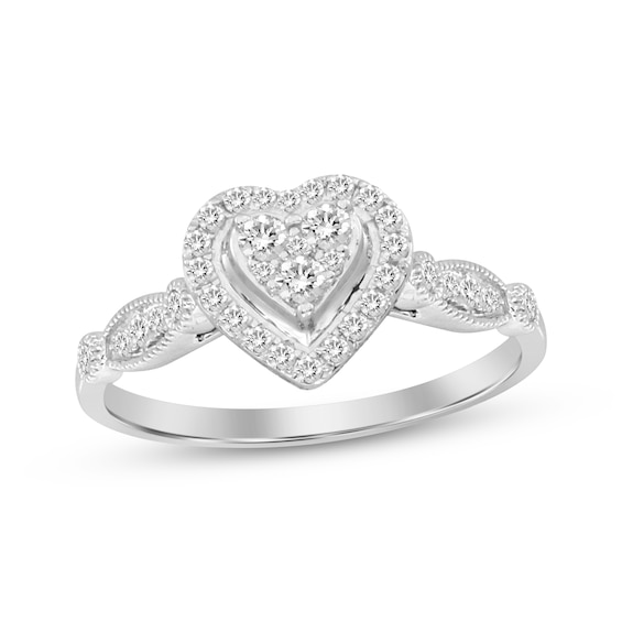 Multi-Diamond Heart Frame Engagement Ring 1/4 ct tw 10K White Gold