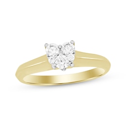 Diamond Heart Frame Engagement Ring 1/3 ct tw Round 10K Yellow Gold