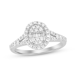 Now + Forever Baguette & Round-Cut Multi-Diamond Center Oval Frame Engagement Ring 1/2 ct tw 14K White Gold