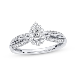 Pear-Shaped & Round-Cut Diamond Engagement Ring 3/8 ct tw 14K White Gold