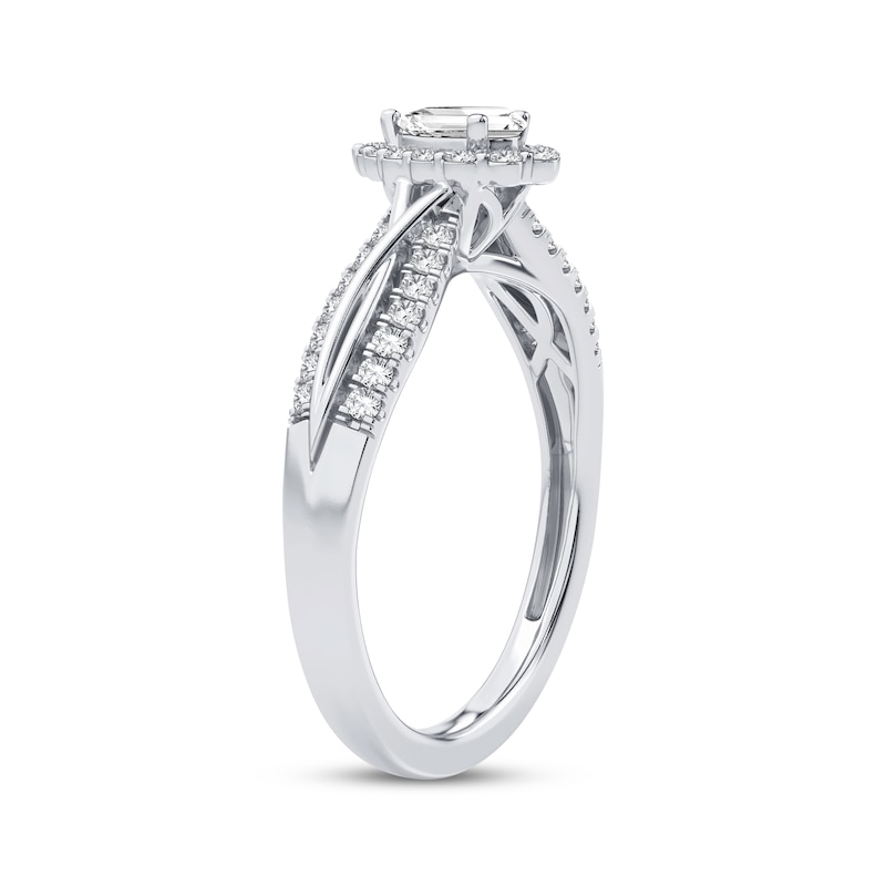 Pear-Shaped & Round-Cut Diamond Engagement Ring 3/8 ct tw 14K White ...