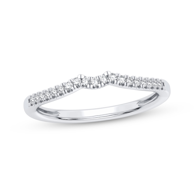 Main Image 1 of Round-Cut Diamond Curved Wedding Band 1/10 ct tw 14K White Gold