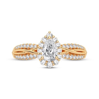 Pear-Shaped & Round-Cut Diamond Engagement Ring 3/8 ct tw 14K Yellow ...