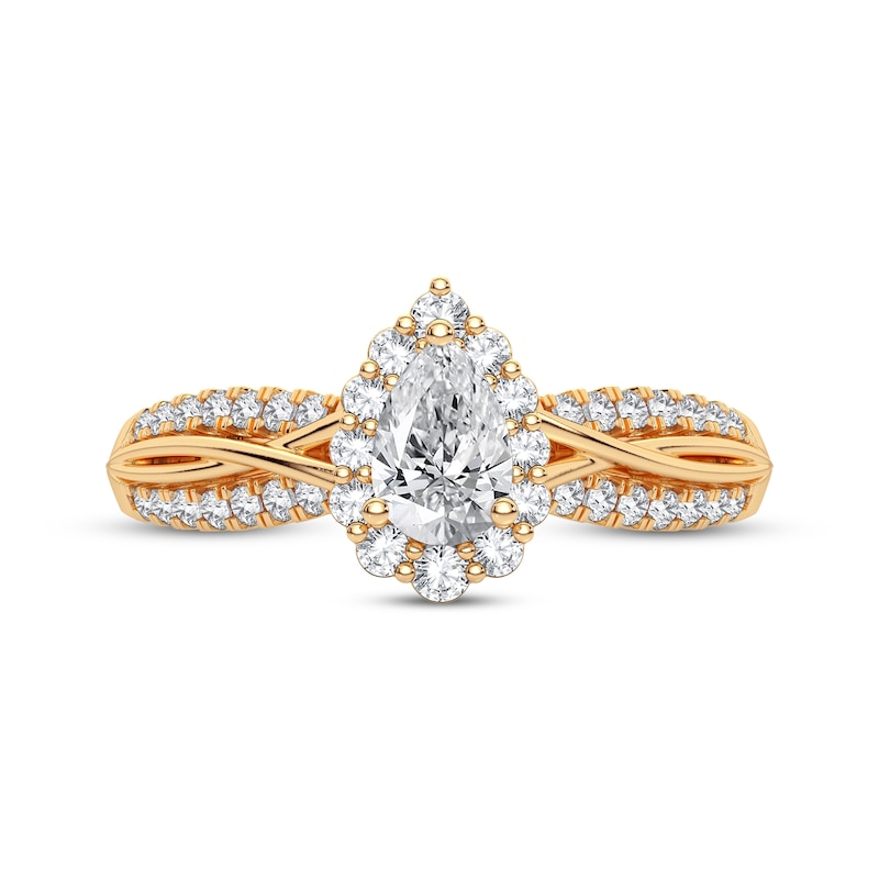 Main Image 3 of Pear-Shaped & Round-Cut Diamond Engagement Ring 3/8 ct tw 14K Yellow Gold