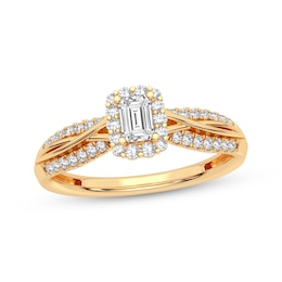 Emerald-Cut & Round-Cut Diamond Engagement Ring 3/8 ct tw 14K Yellow Gold