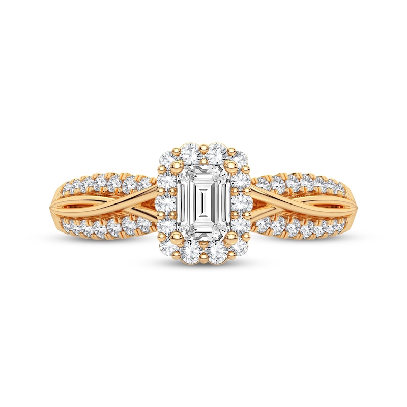 Main Image 3 of Emerald-Cut & Round-Cut Diamond Engagement Ring 3/8 ct tw 14K Yellow Gold