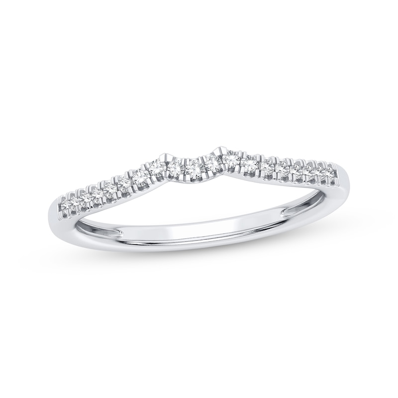 Round-Cut Diamond Curved Wedding Band 1/10 ct tw 14K White Gold