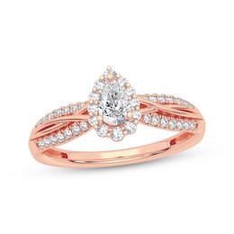 Pear-Shaped & Round-Cut Diamond Engagement Ring 3/8 ct tw 14K Rose Gold