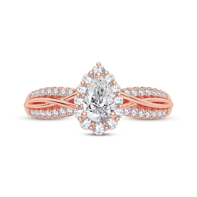 Main Image 3 of Pear-Shaped & Round-Cut Diamond Engagement Ring 3/8 ct tw 14K Rose Gold