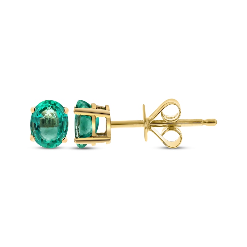 Main Image 1 of Oval-Cut Emerald Solitaire Stud Earrings 10K Yellow Gold