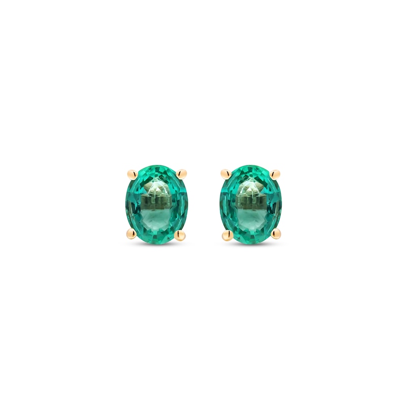 Main Image 2 of Oval-Cut Emerald Solitaire Stud Earrings 10K Yellow Gold