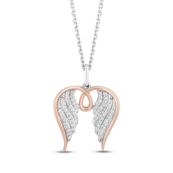 Hallmark Diamonds Angel Wings Necklace 1/4 ct tw Sterling Silver & 10K Rose Gold 18"