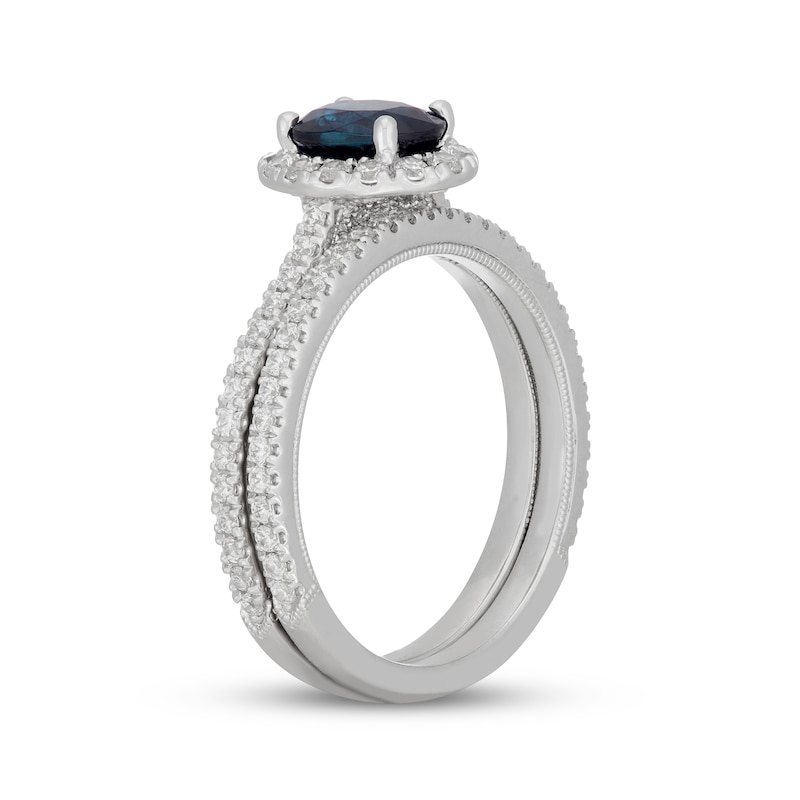 Main Image 2 of Neil Lane Oval-Cut Natural Blue Sapphire & Diamond Bridal Set 5/8 ct tw 14K White Gold