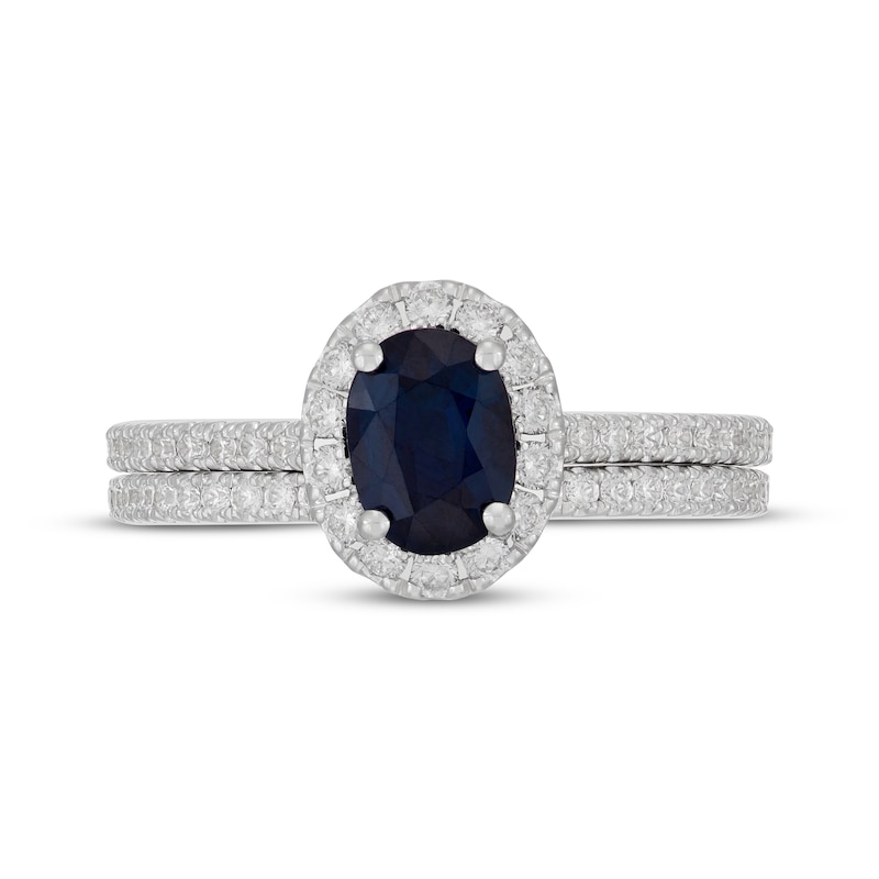 Main Image 3 of Neil Lane Oval-Cut Natural Blue Sapphire & Diamond Bridal Set 5/8 ct tw 14K White Gold