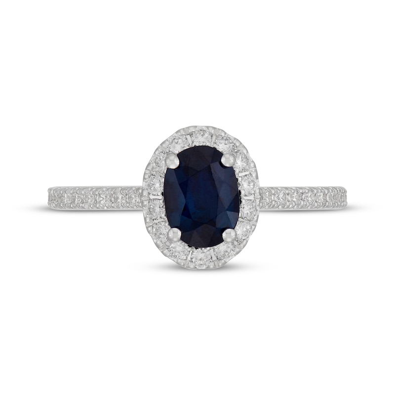 Main Image 3 of Neil Lane Oval-Cut Natural Blue Sapphire & Diamond Engagement Ring 1/2 ct tw 14K White Gold