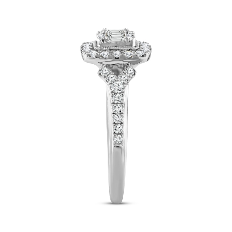 Main Image 2 of Multi-Diamond Center Elongated Cushion Frame Engagement Ring 5/8 ct tw 14K White Gold