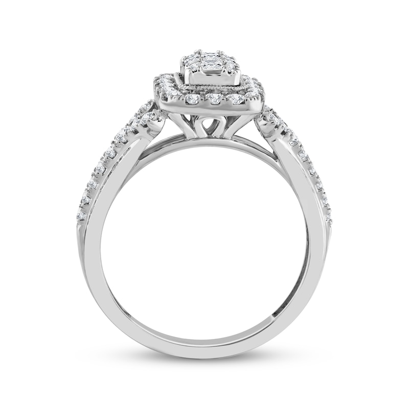 Main Image 3 of Multi-Diamond Center Elongated Cushion Frame Engagement Ring 5/8 ct tw 14K White Gold