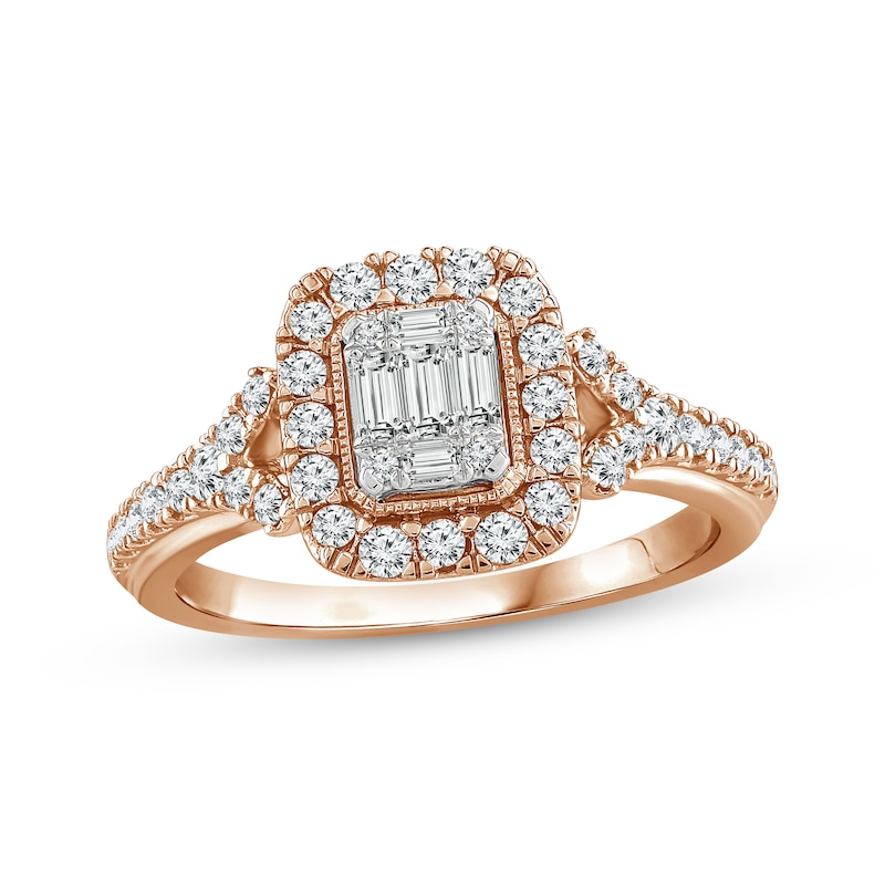 Main Image 1 of Now + Forever Multi-Diamond Center Elongated Cushion Frame Engagement Ring 5/8 ct tw 14K Rose Gold