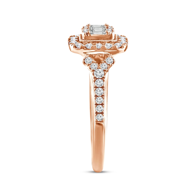 Main Image 2 of Multi-Diamond Center Elongated Cushion Frame Engagement Ring 5/8 ct tw 14K Rose Gold