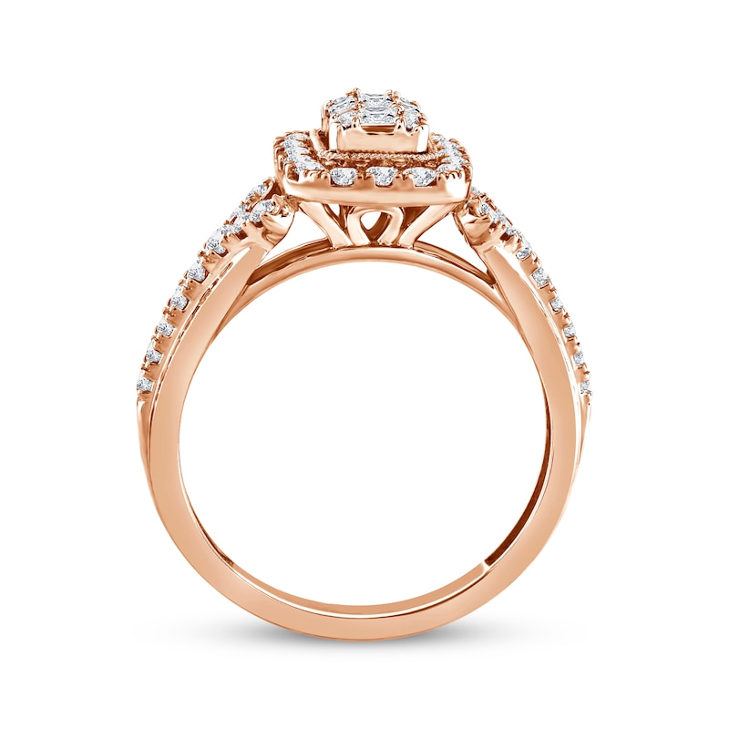 Main Image 3 of Multi-Diamond Center Elongated Cushion Frame Engagement Ring 5/8 ct tw 14K Rose Gold