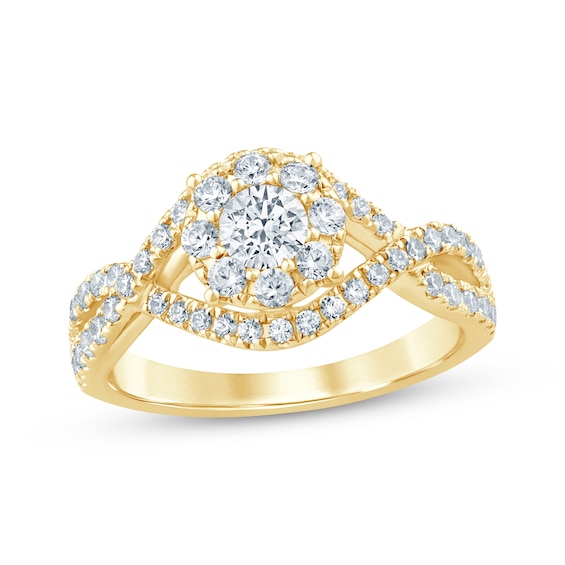 Round-Cut Diamond Halo Engagement Ring 1 ct tw 14K Yellow Gold