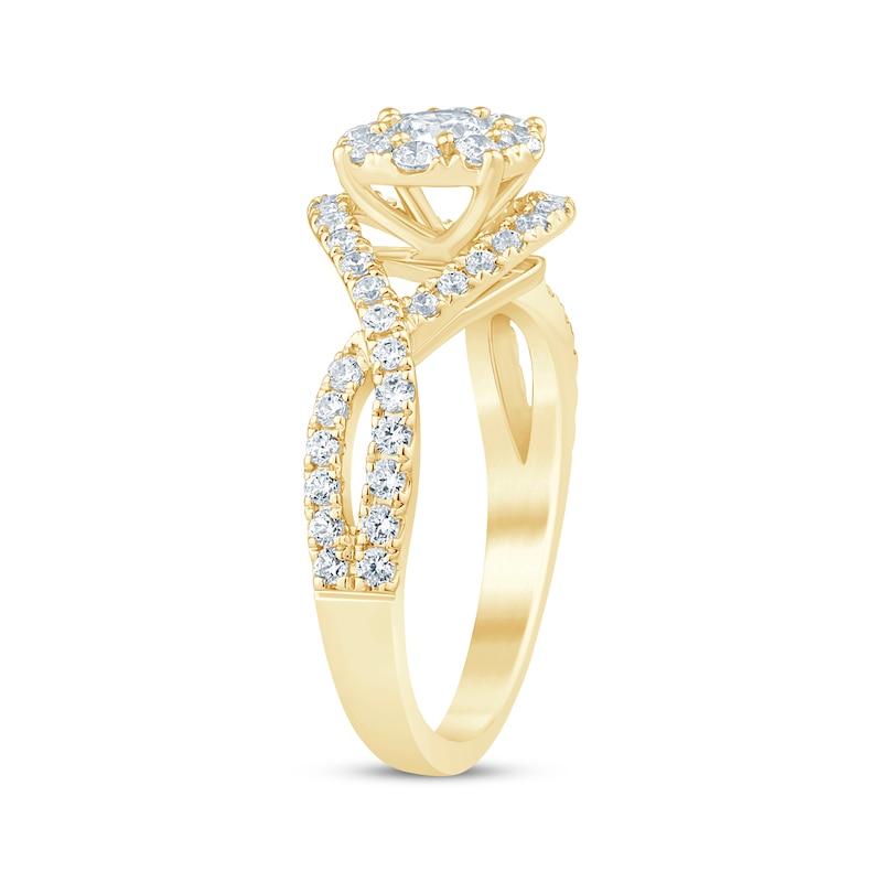 Main Image 2 of Round-Cut Diamond Halo Engagement Ring 1 ct tw 14K Yellow Gold