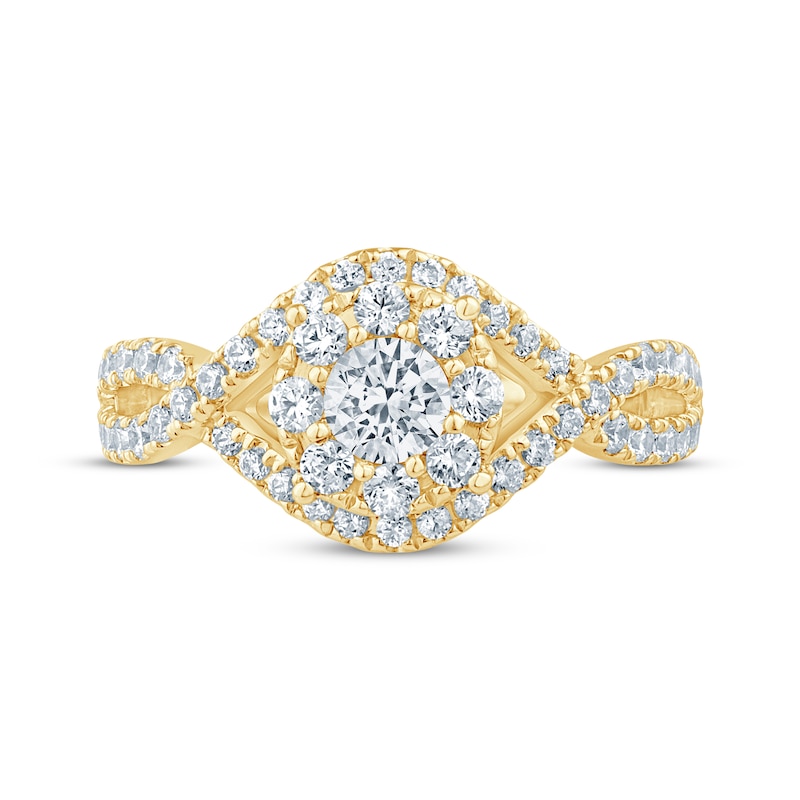 Main Image 3 of Round-Cut Diamond Halo Engagement Ring 1 ct tw 14K Yellow Gold