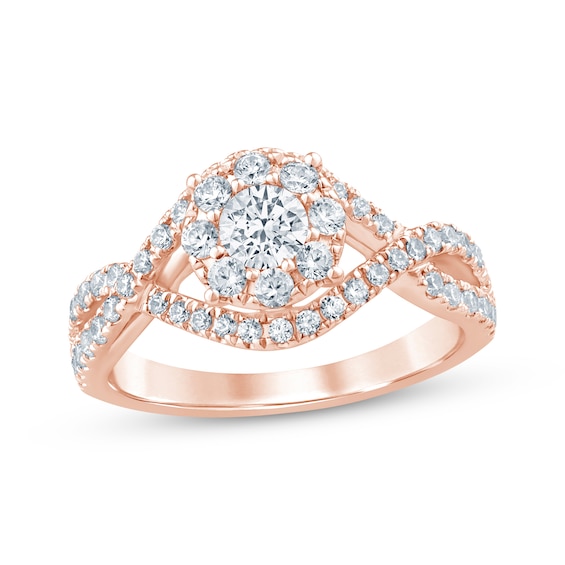 Round-Cut Diamond Halo Engagement Ring 1 ct tw 14K Rose Gold
