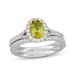 Neil Lane Oval-Cut Peridot & Diamond Halo Bridal Set 5/8 ct tw 14K White Gold