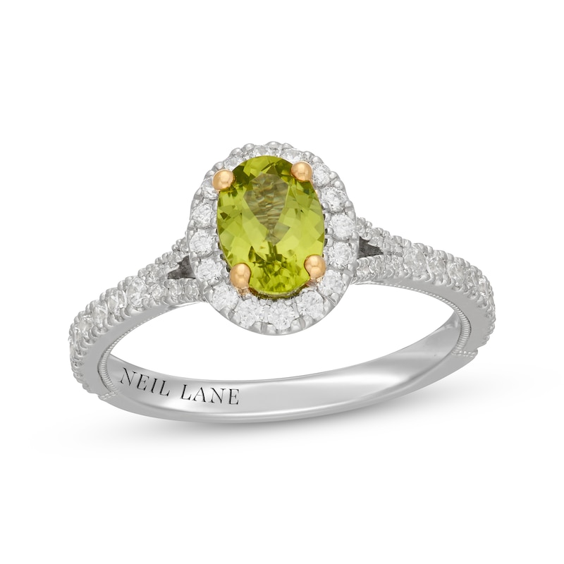 Main Image 1 of Neil Lane Oval-Cut Peridot & Diamond Halo Engagement Ring 1/2 ct tw 14K White Gold