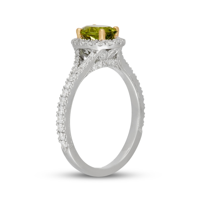 Main Image 2 of Neil Lane Oval-Cut Peridot & Diamond Halo Engagement Ring 1/2 ct tw 14K White Gold