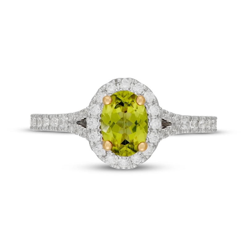 Main Image 3 of Neil Lane Oval-Cut Peridot & Diamond Halo Engagement Ring 1/2 ct tw 14K White Gold