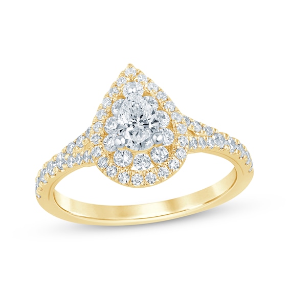 Pear-Shaped Diamond Double Frame Engagement Ring 1 ct tw 14K Yellow Gold