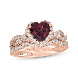 Neil Lane Heart-Shaped Rhodolite Garnet & Diamond Halo Bridal Set 5/8 ct tw 14K Rose Gold