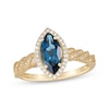 Thumbnail Image 1 of Marquise-Cut London Blue Topaz & Diamond Halo Engagement Ring 1/3 ct tw 10K Yellow Gold