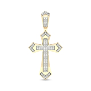 Men's Diamond Slanted Crown Cross Charm 1/2 ct tw 10K Yellow Gold