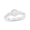 Thumbnail Image 0 of Memories Moments Magic Round-Cut Diamond Halo Three-Stone Engagement Ring 5/8 ct tw 14K White Gold