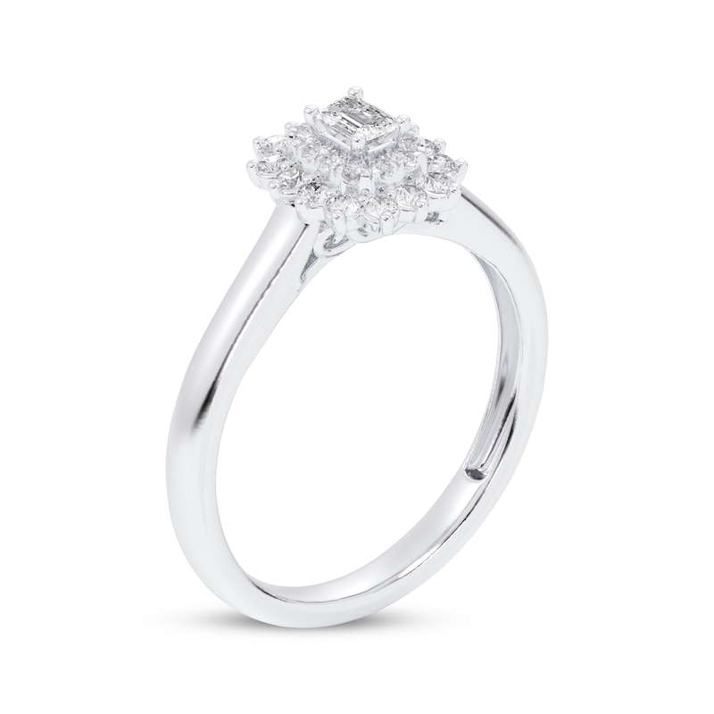 Main Image 2 of Emerald-Cut Diamond Starburst Halo Engagement Ring 3/8 ct tw 10K White Gold