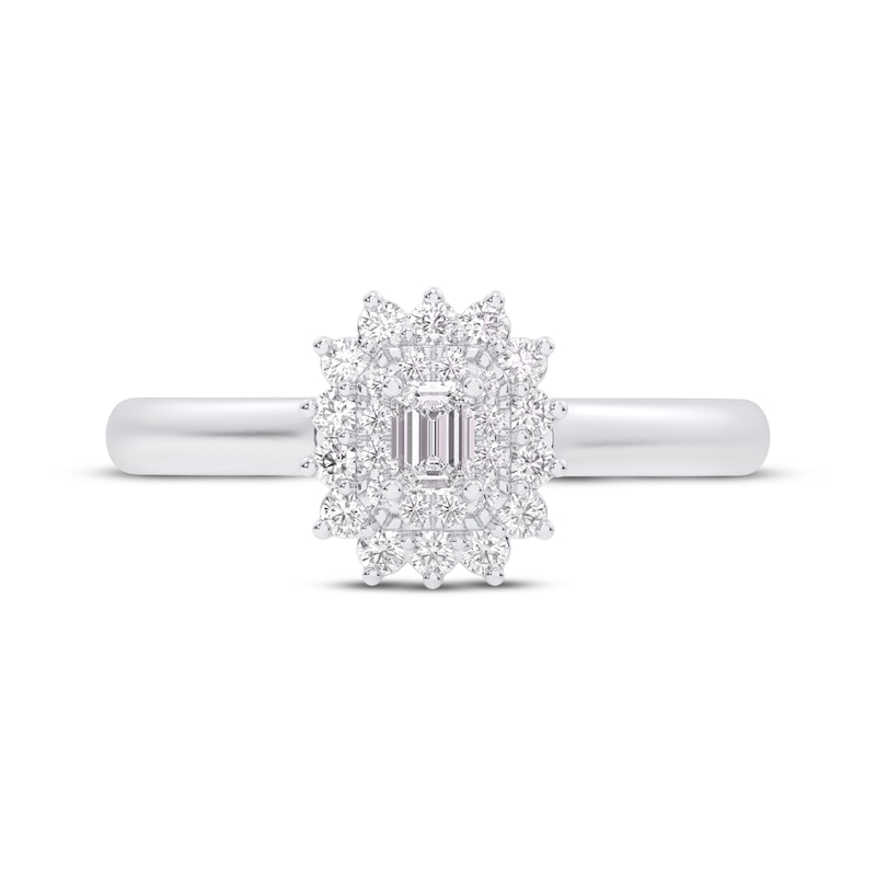 Main Image 3 of Emerald-Cut Diamond Starburst Halo Engagement Ring 3/8 ct tw 10K White Gold