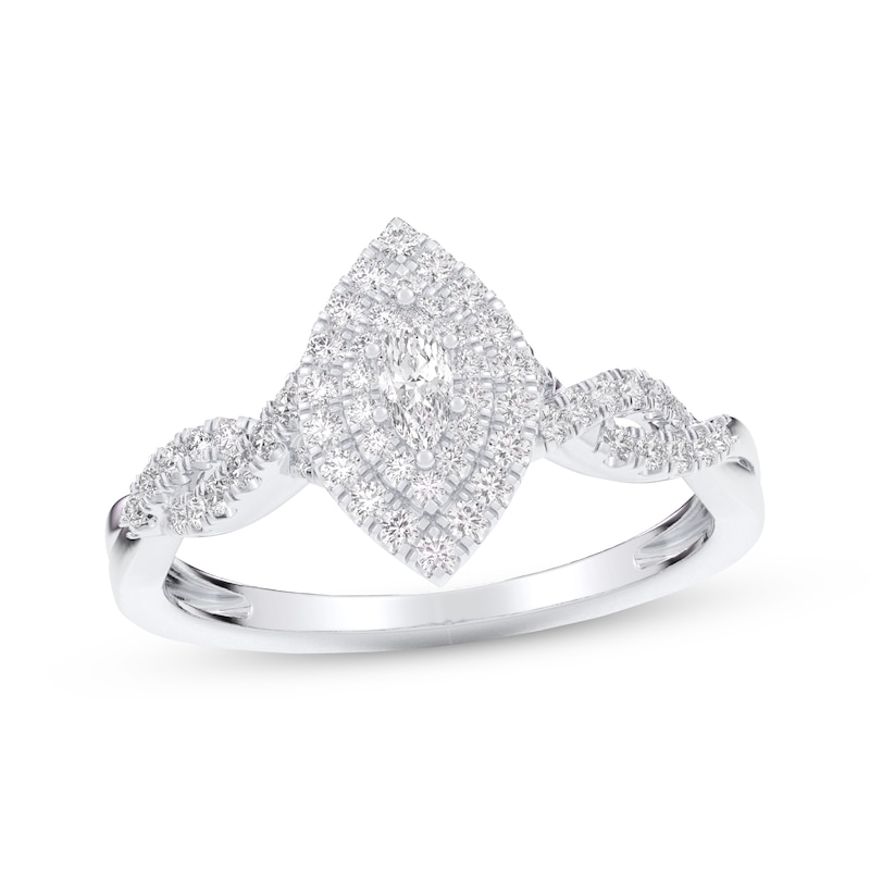 Main Image 1 of Marquise-Cut Diamond Double Halo Twist Shank Engagement Ring 3/8 ct tw 10K White Gold