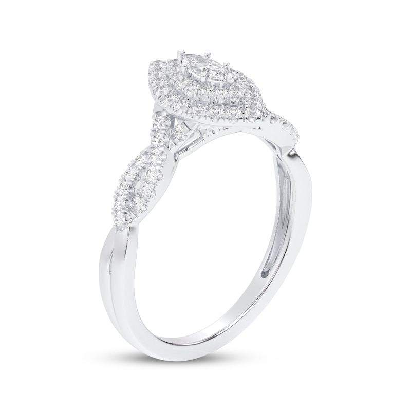 Marquise-Cut Diamond Double Halo Twist Shank Engagement Ring 3/8 ct tw 10K White Gold