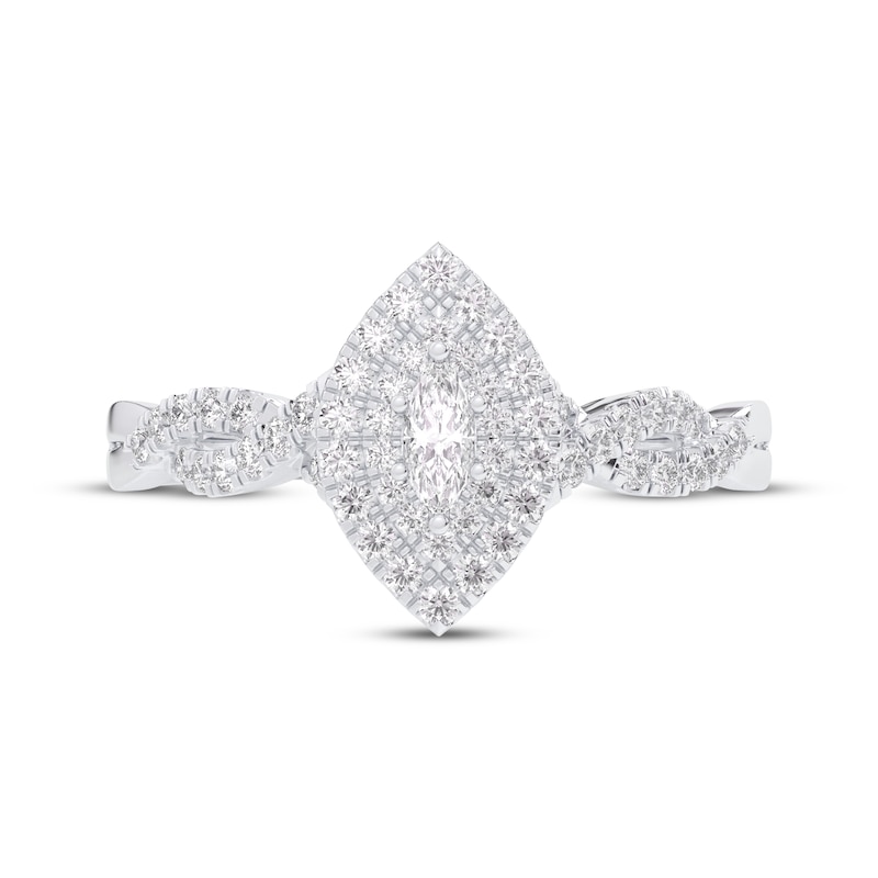 Main Image 3 of Marquise-Cut Diamond Double Halo Twist Shank Engagement Ring 3/8 ct tw 10K White Gold