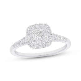 Now + Forever Princess-Cut Diamond Double Cushion Halo Engagement Ring 1/3 ct tw 10K White Gold