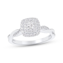 Now + Forever Round-Cut Diamond Double Cushion Halo Engagement Ring 1/3 ct tw 10K White Gold