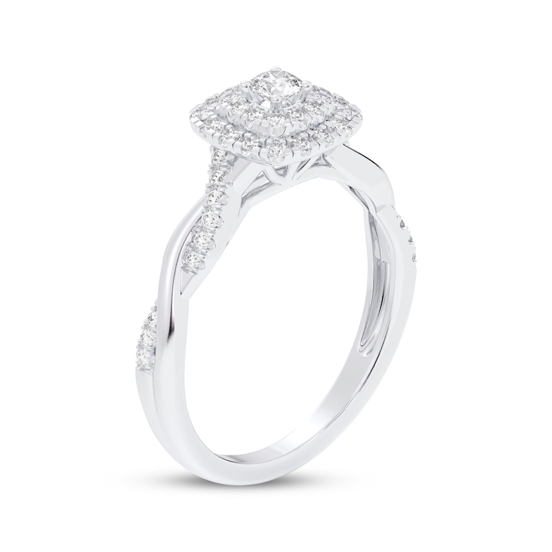 Main Image 2 of Round-Cut Diamond Double Cushion Halo Engagement Ring 1/3 ct tw 10K White Gold