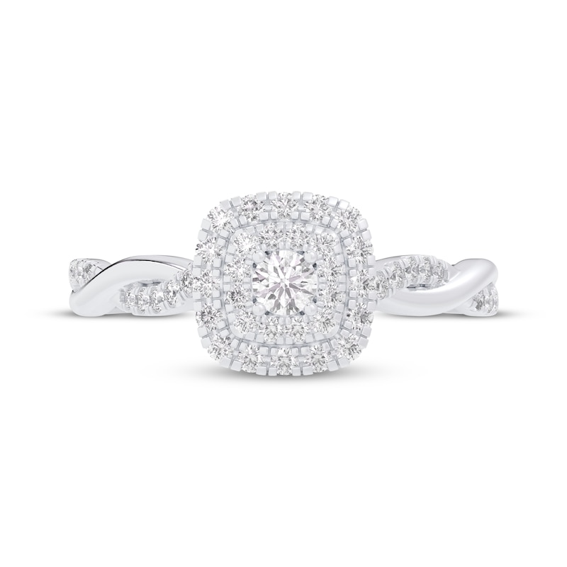 Main Image 3 of Round-Cut Diamond Double Cushion Halo Engagement Ring 1/3 ct tw 10K White Gold