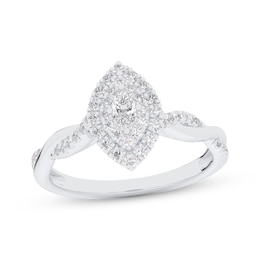 Marquise-Cut Diamond Double Halo Twist Shank Engagement Ring 1/3 ct tw 10K White Gold